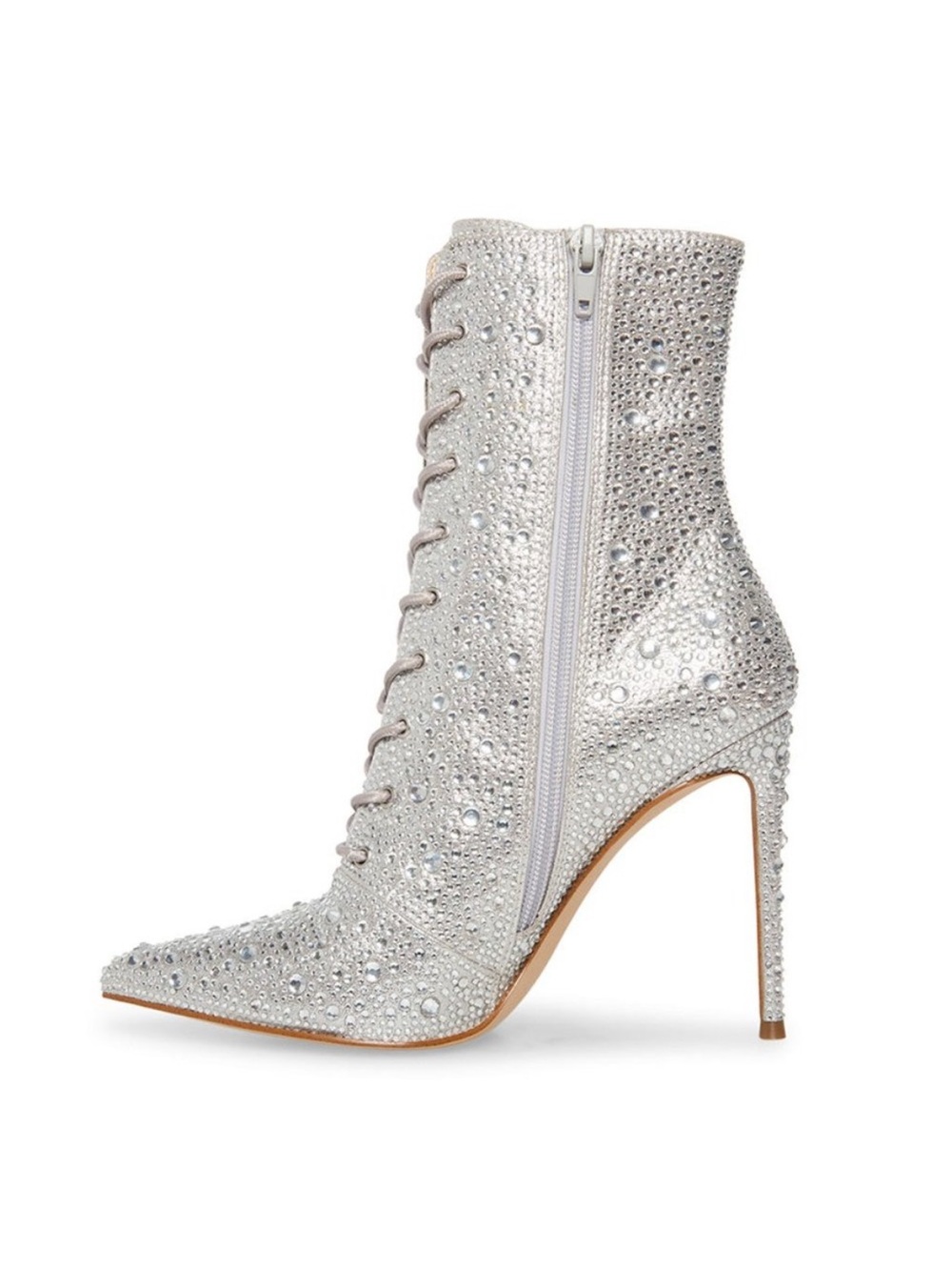 Steve Madden Valency Silver Crystal Lace-Up Stiletto Ankle Boot Size 9 - Picture 2 of 16